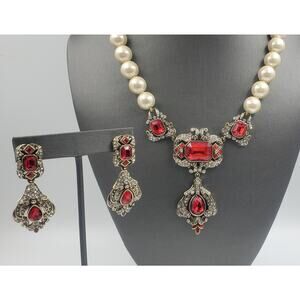 Heidi Daus Opposites Attract Crystal Beaded Deco Necklace and Earrings Set